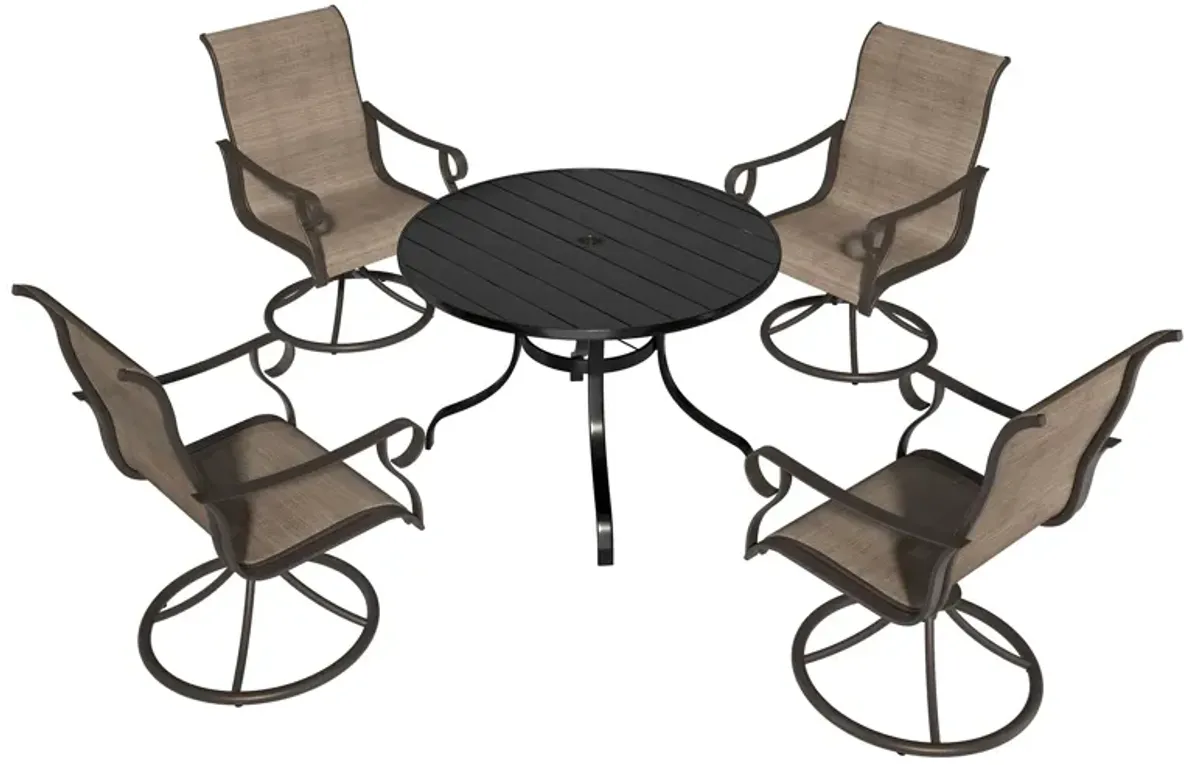 MONDAWE 5-Piece Round Circle Steel Table And Steel Textiliene Dining Chair Set With 4 Pcs Swivel Chairs