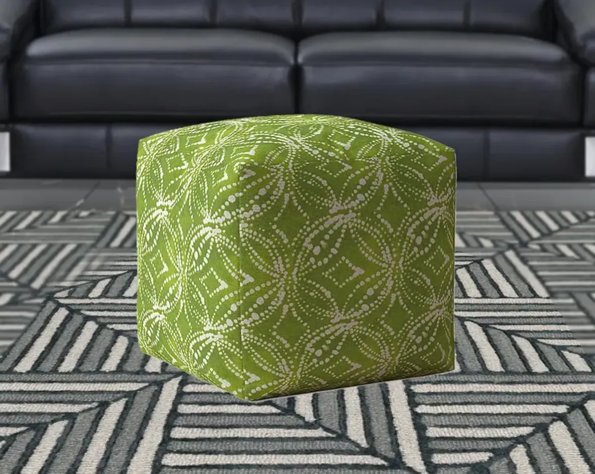 Homezia 17" Green And White Damask Pouf Ottoman