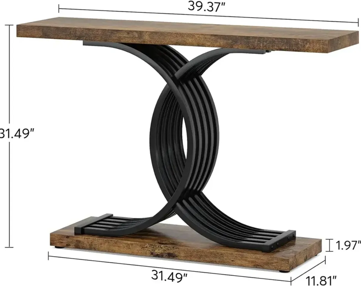 Entryway Table, Modern 39-Inch Console/Accent Table with Geometric Metal Legs, Faux Marble Narrow Wood Sofa Table