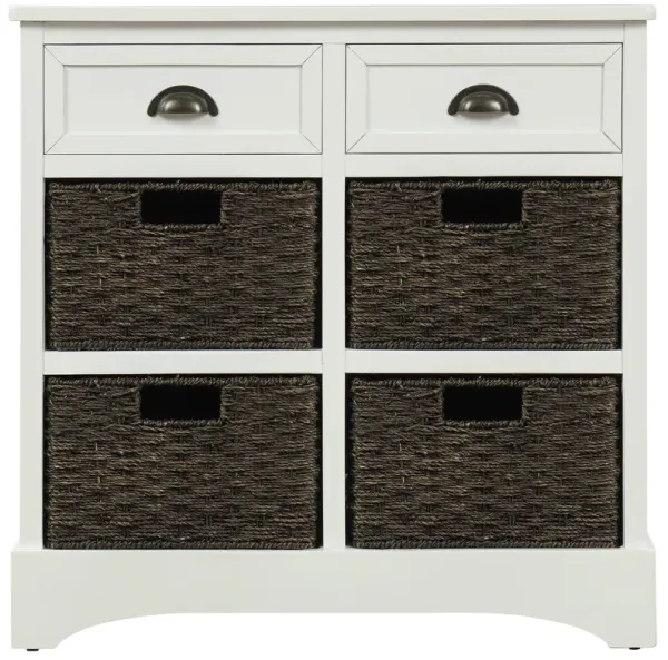 Streamdale Rustic Storage Cabinet With Two Drawers And Four Classic Rattan Basket