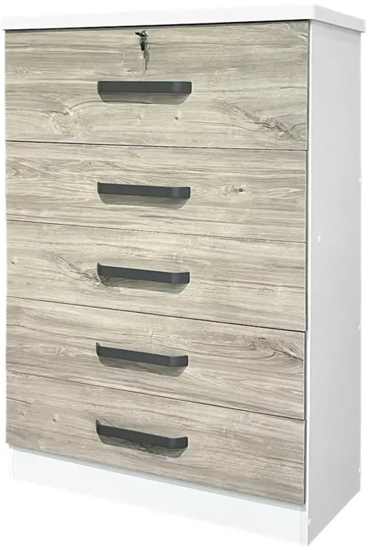 Better Home Products Xia 5 Drawer Chest of Drawers in White & Gray Oak