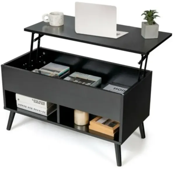 Lift-Top Mid-Century Coffee Table with Storage – Wood Top for Living Room or Office