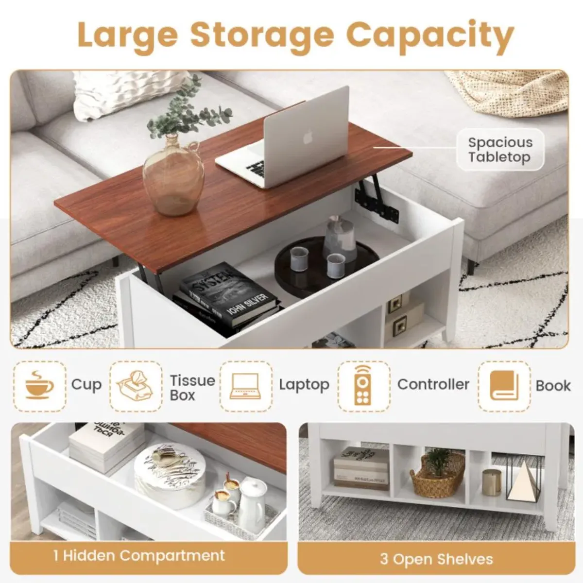 Hivvago Lift Top Coffee Table with Hidden Storage Compartment