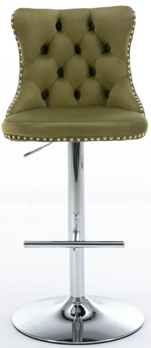 Streamdale Swivel Velvet Barstools, Adjustable Height, Set of 2, Olive Green