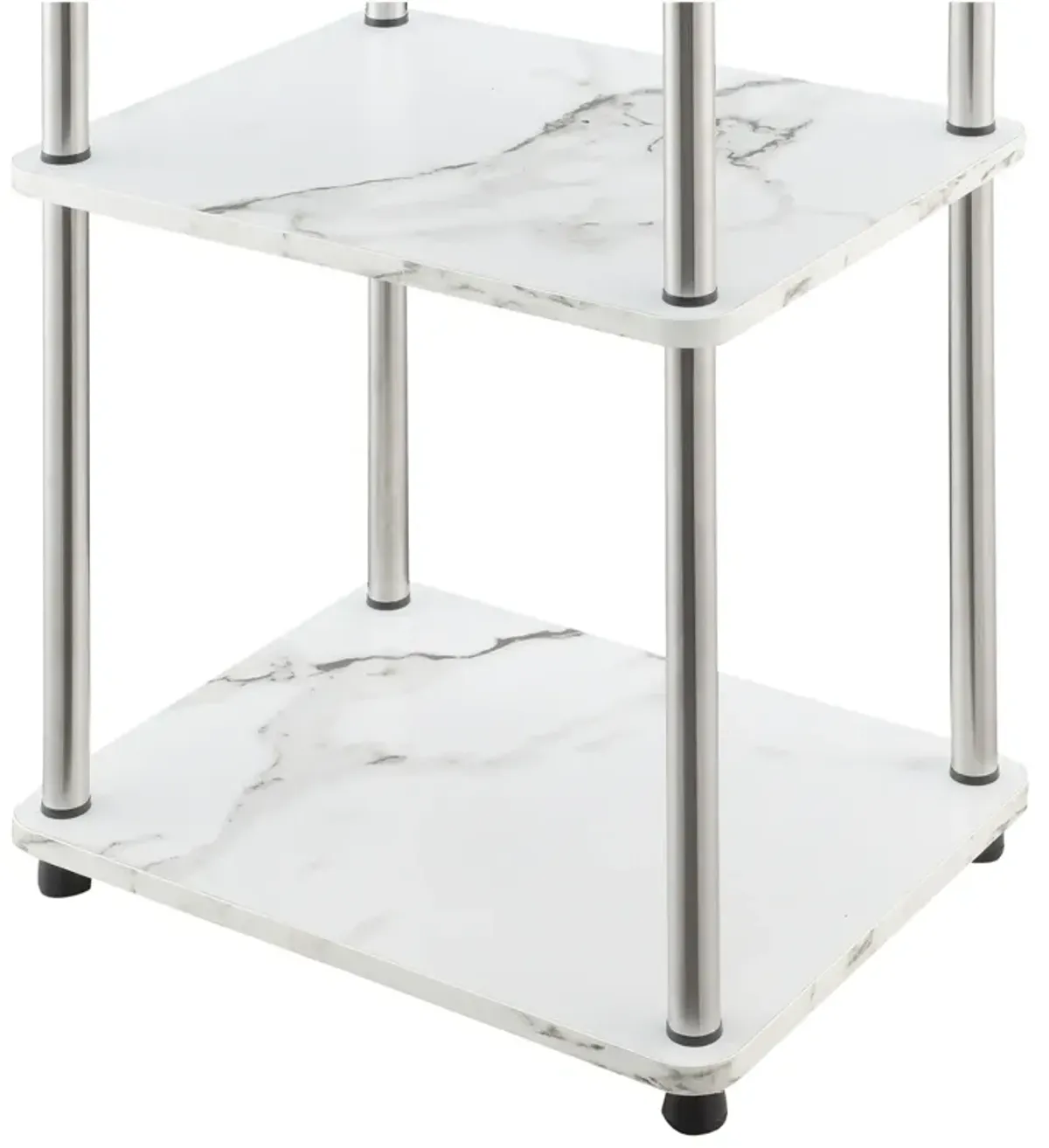 Convenience Concepts Designs2Go No Tools 3-Tier End Table, Faux White Marble/Chrome