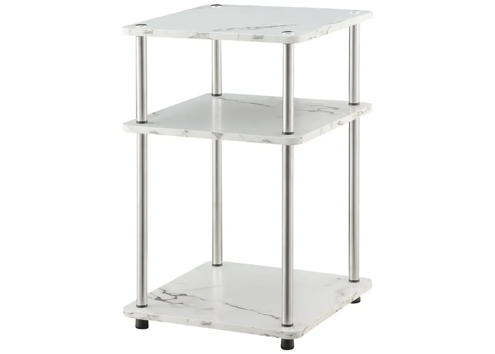 Convenience Concepts Designs2Go No Tools 3-Tier End Table, Faux White Marble/Chrome