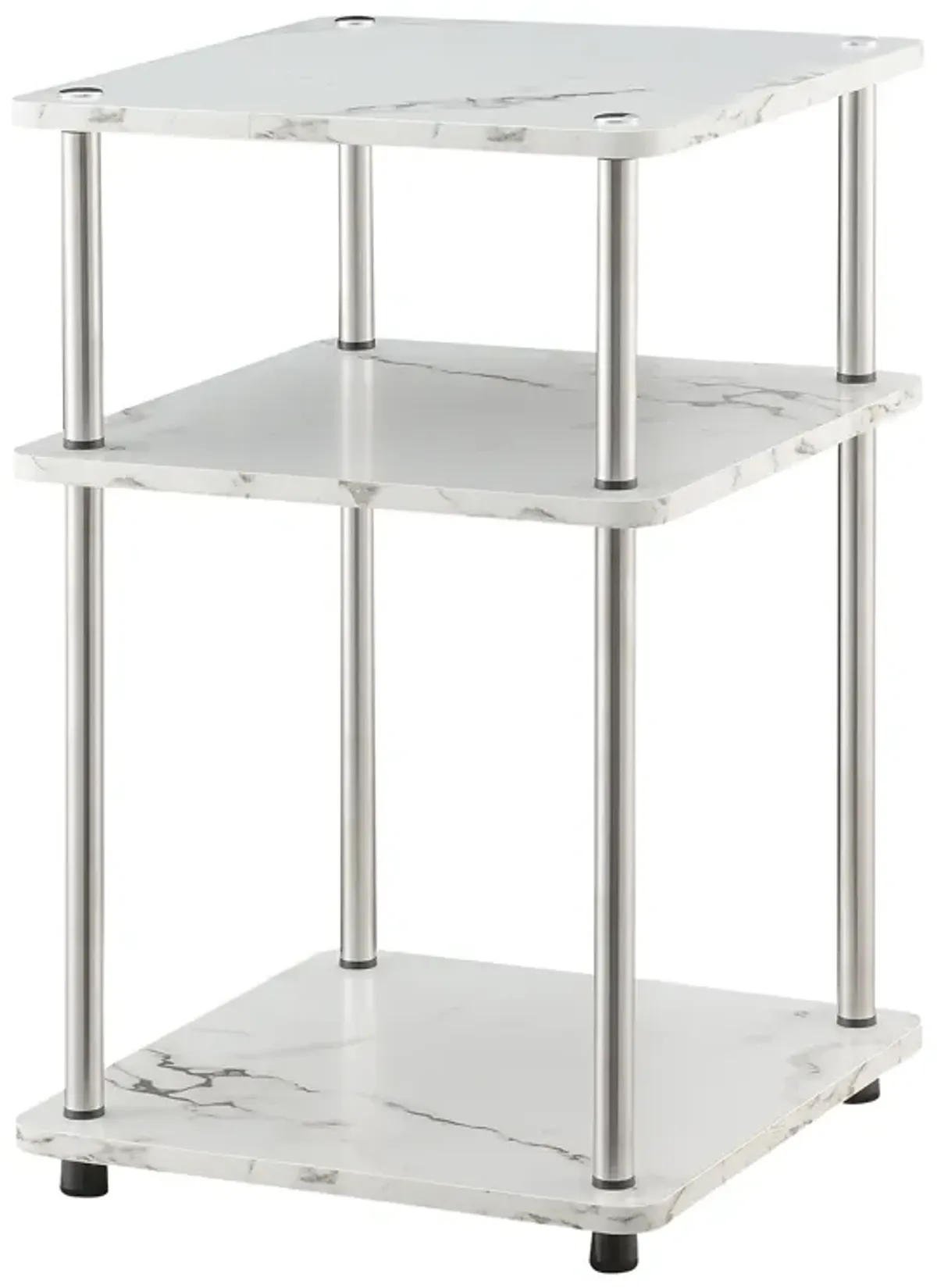 Convenience Concepts Designs2Go No Tools 3-Tier End Table, Faux White Marble/Chrome