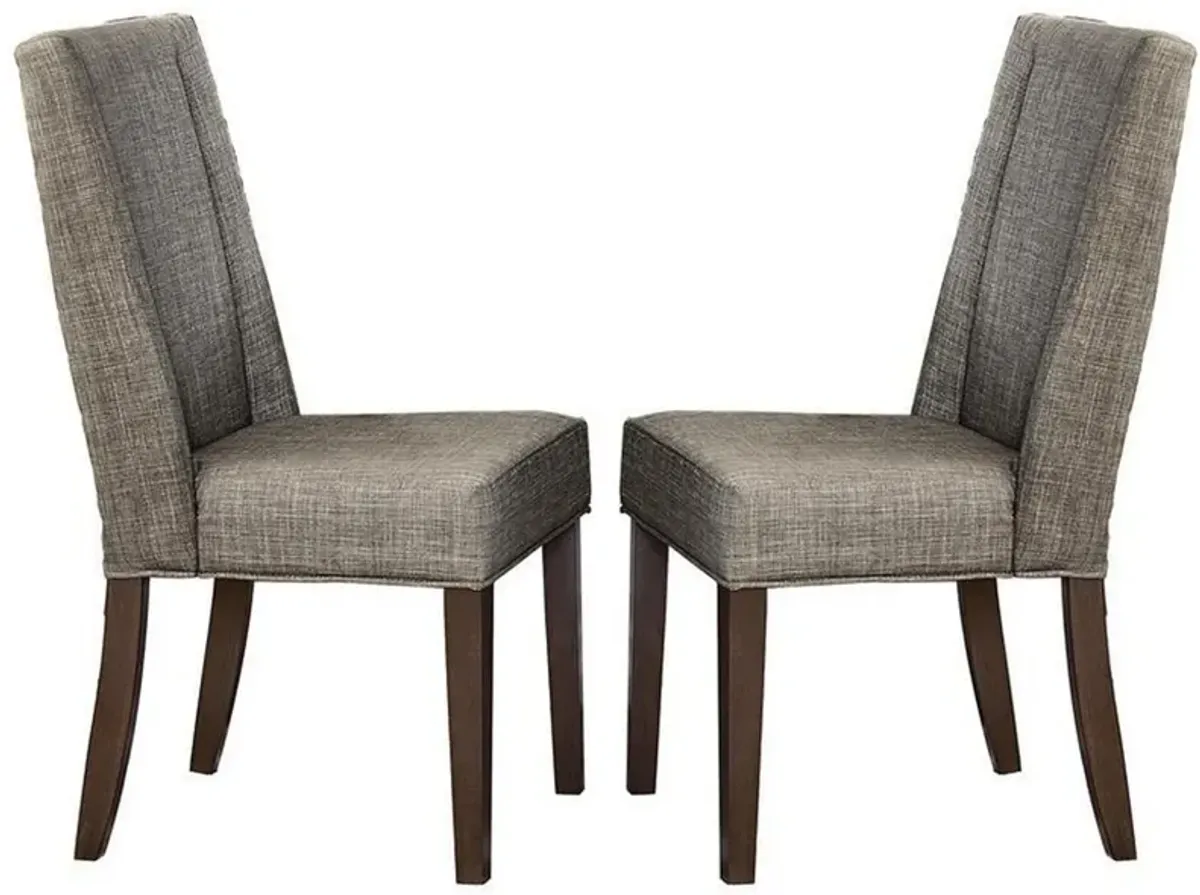 Wood & Fabric Dining Side Chair with Shallow Wing Back, Gray & Dark Brown, Set of 2-Benzara