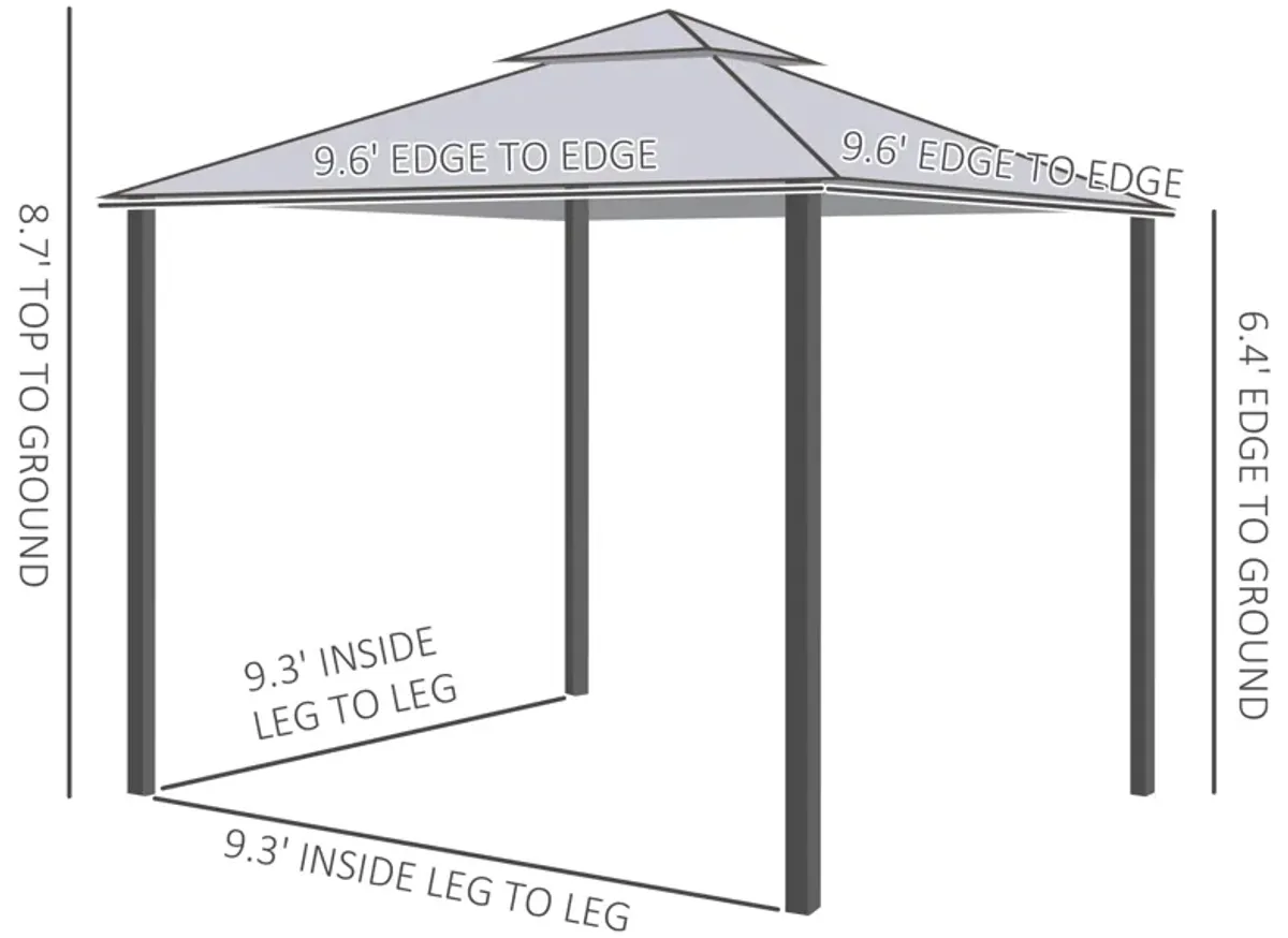 Outsunny 10' x 10' Patio Gazebo Outdoor Canopy Shelter with 2-Tier Roof and Netting, Steel Frame for Garden, Lawn, Backyard and Deck, Gray