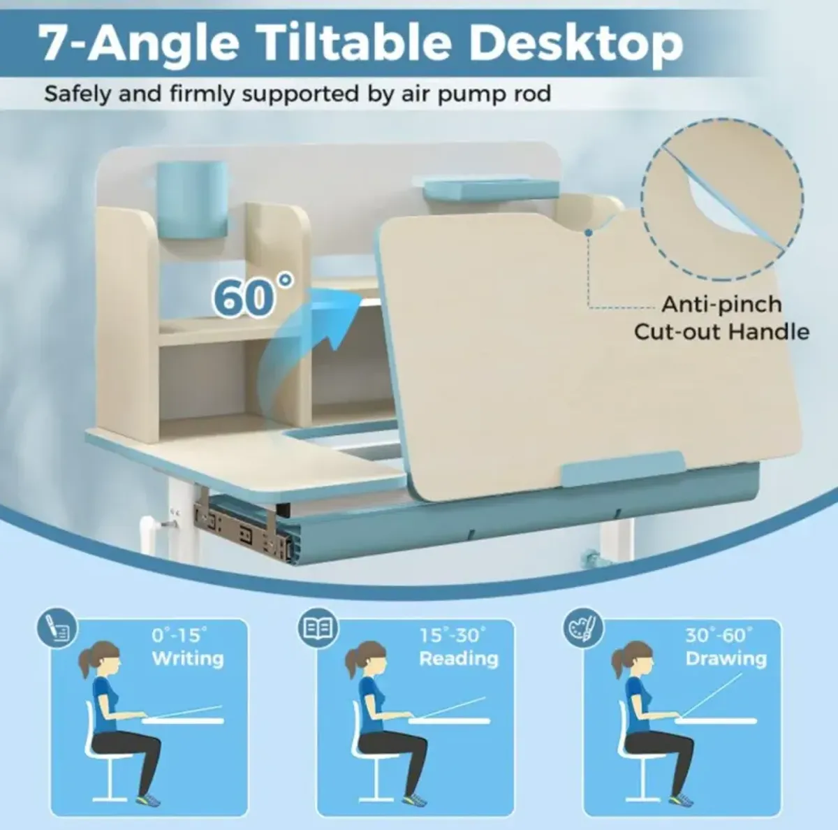 Hivvago Height Adjustable Kids Study Desk with Tilt Desktop for 3-12 Years Old