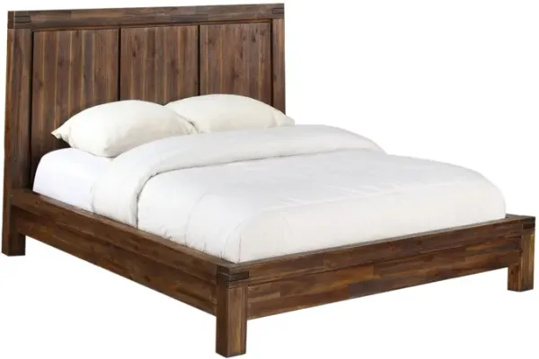 Gael Low Profile King Size Panel Bed, Rustic Aesthetic, Brown Acacia Wood - Benzara