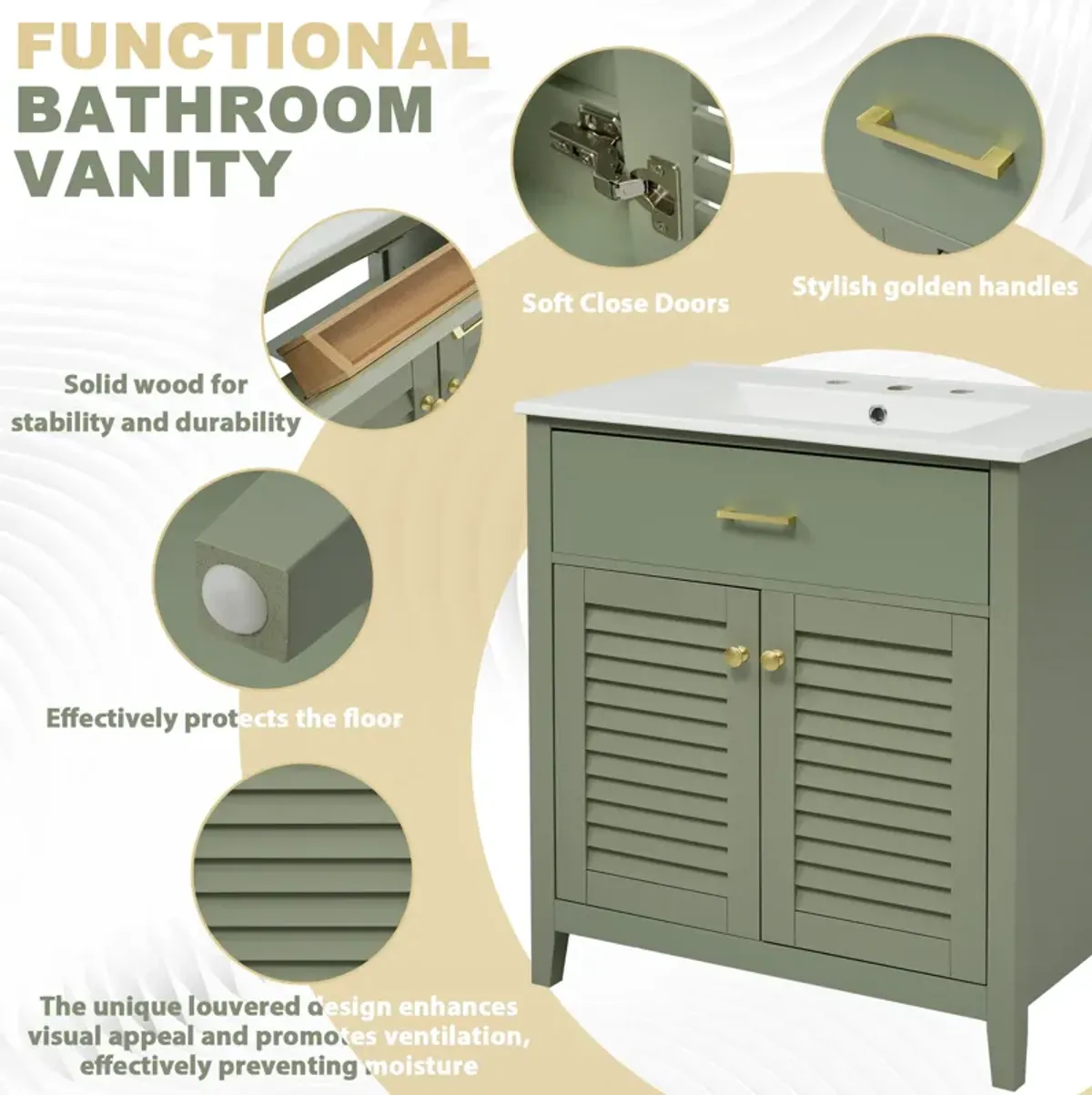 Gewnee 30-Inch Bathroom Vanity with Ceramic Sink Combination