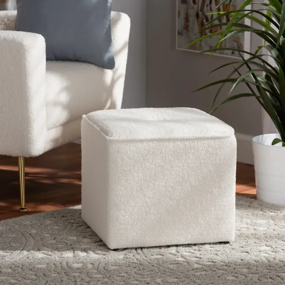 Baxton Studio Isaiah Modern and Contemporary Ivory Boucle Upholstered Ottoman