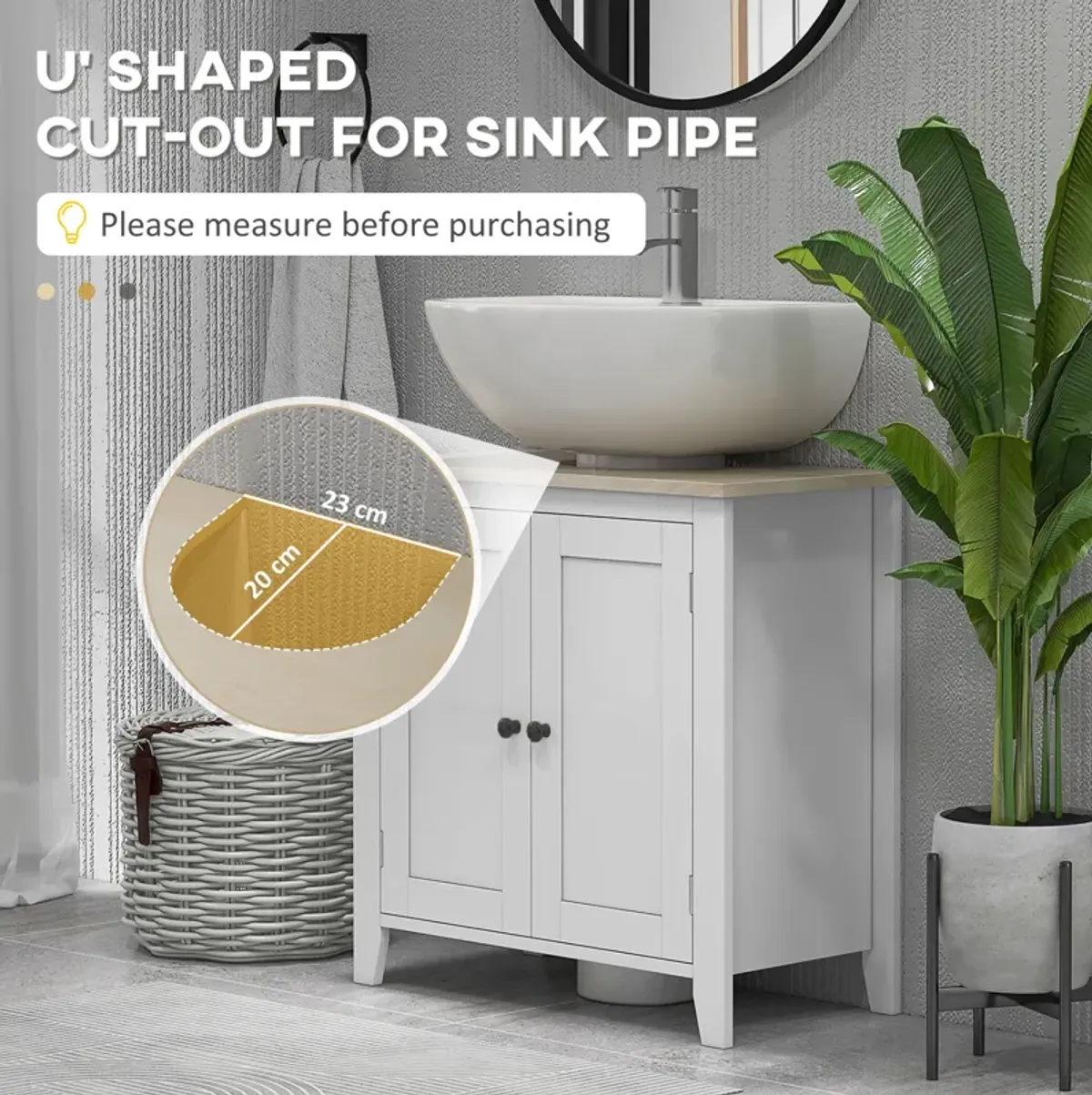 Short Pedestal Under Sink Cabinet Storage Standing Unit w/ 2 Door Space Saver