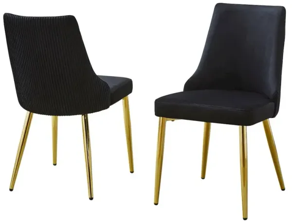 Best Quality Furniture Set Of 2 Velvet Side Chairs In Black And Pleated Back