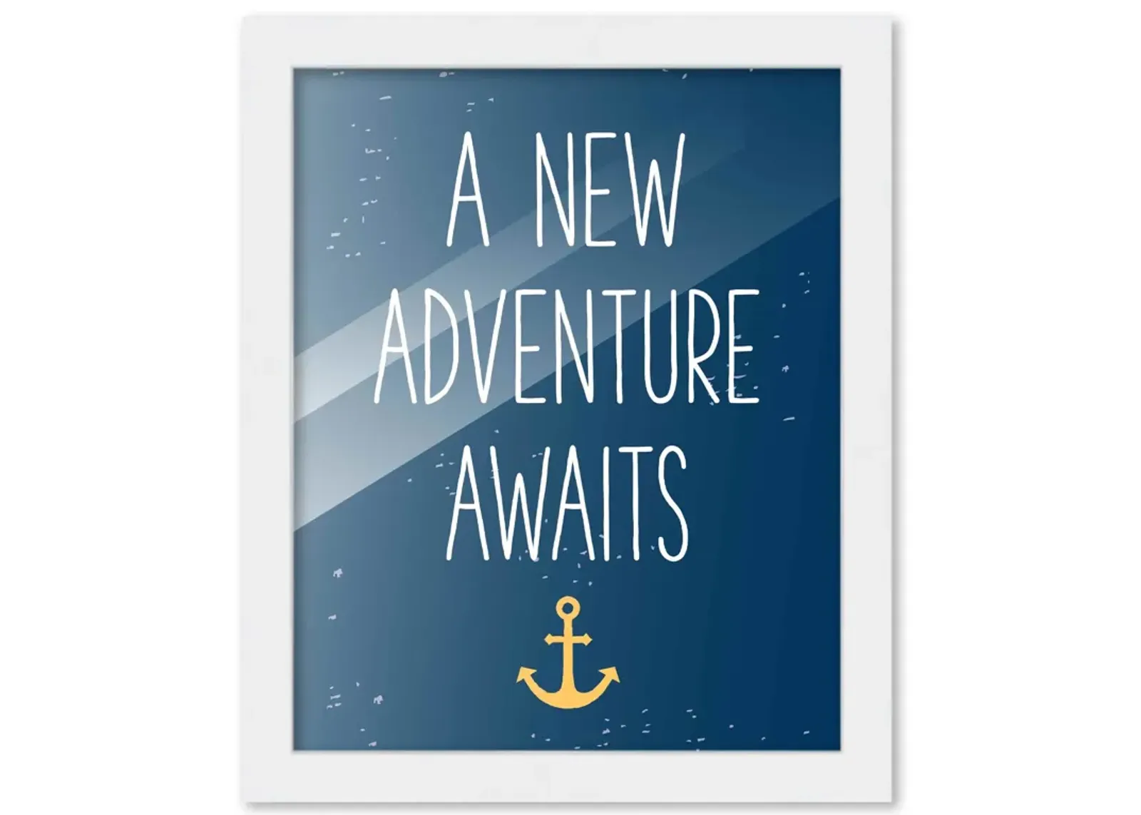 8x10 Framed Nursery Wall Adventure Boy New Adventure Awaits Poster in White Wood Frame For Kid Bedroom or Playroom