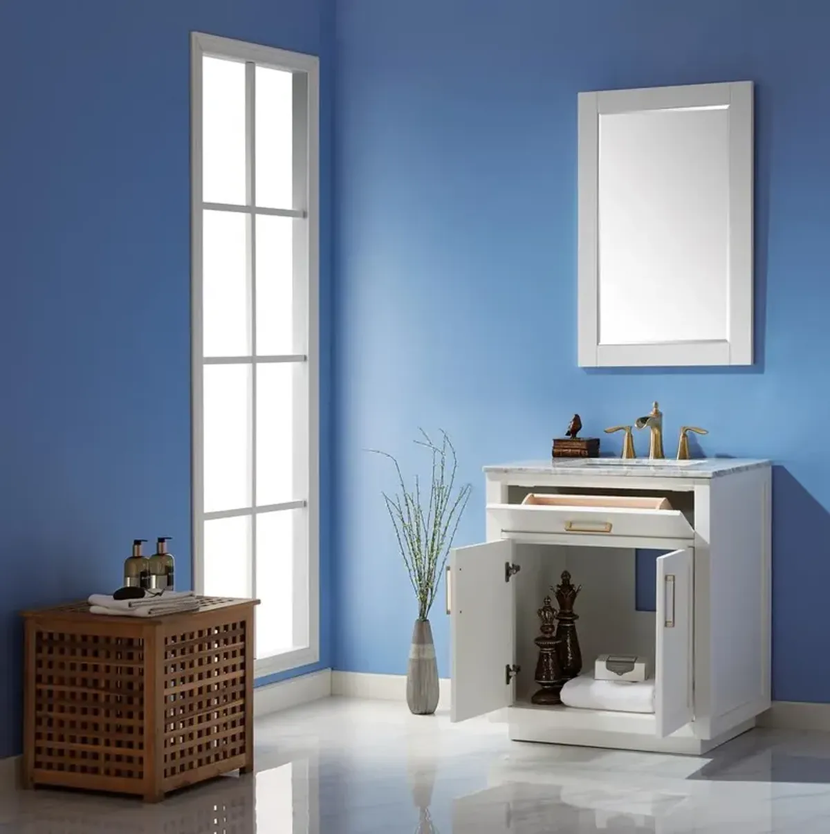 Altair 30 Single Bathroom Vanity Cabinet Only in White and mirror, without Countertop