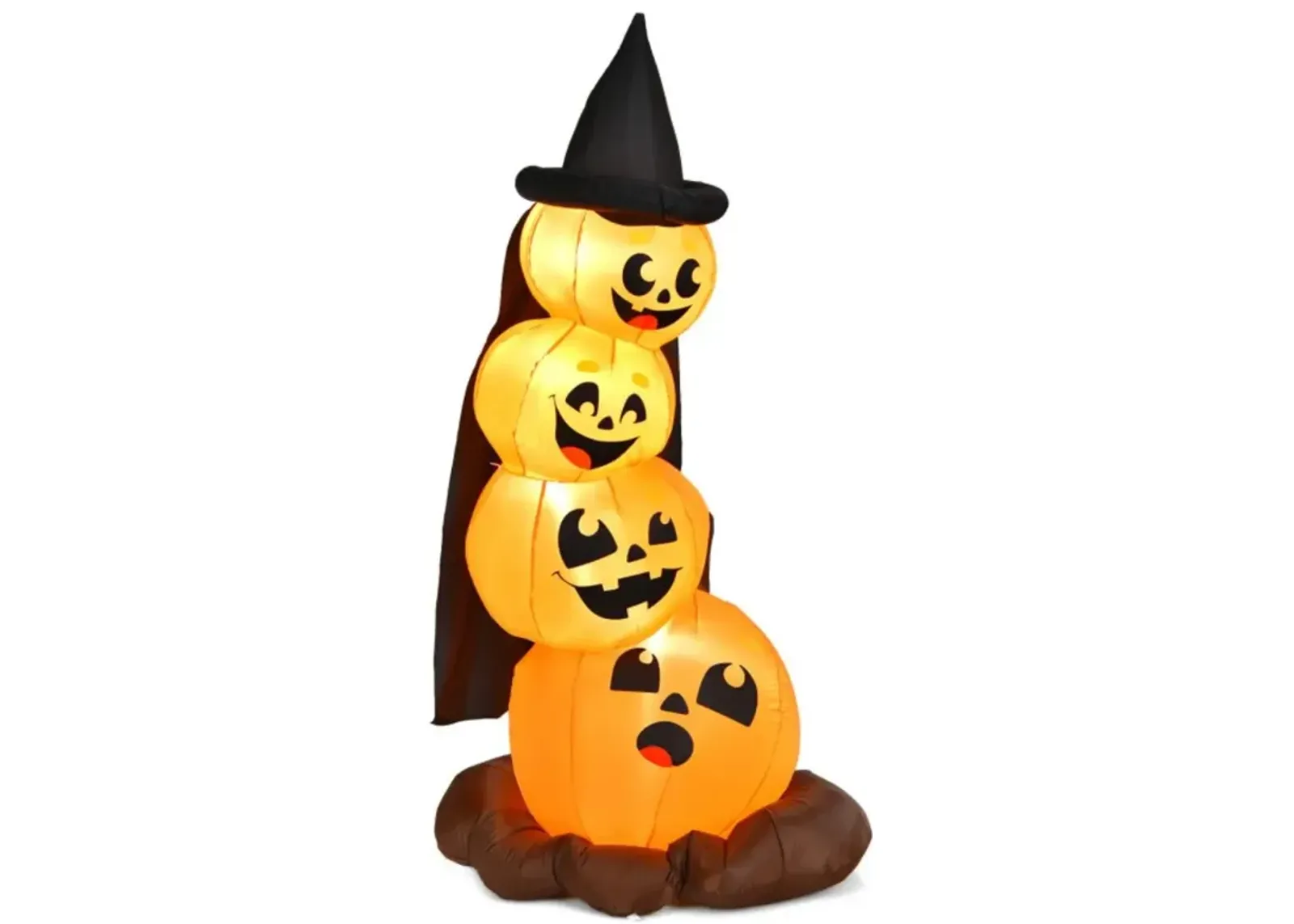 Hivvago 7 Feet Halloween Inflatable Pumpkin Combo with Witch's Hat and LED Lights