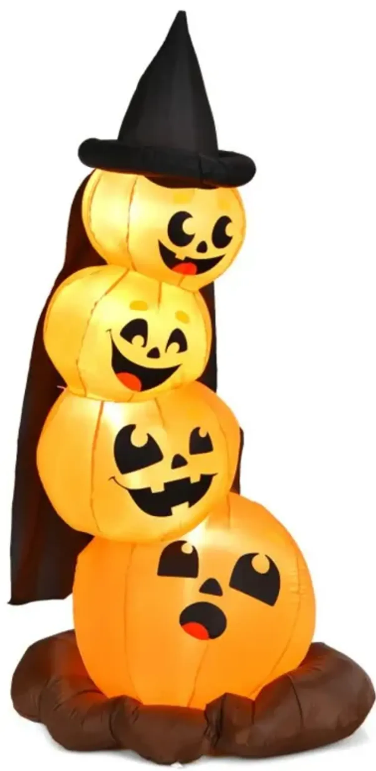 Hivvago 7 Feet Halloween Inflatable Pumpkin Combo with Witch's Hat and LED Lights