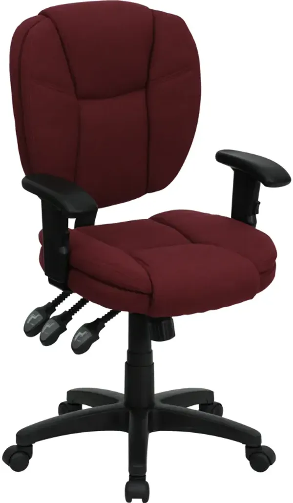 Caroline Mid-Back Burgundy Fabric Multifunction Swivel Ergonomic Task Office Chair with Pillow Top Cushioning and Arms