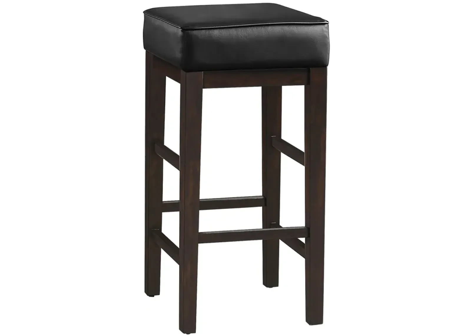 Vin 31 Inch Bar Height Stool, Black Faux Leather Seat, Dark Brown, Set of 2 - Benzara