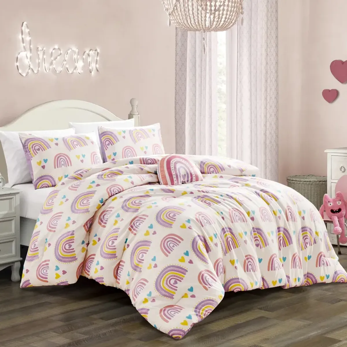 MarCielo Kids Girls Boys Comforter Set Rainbow Heart.