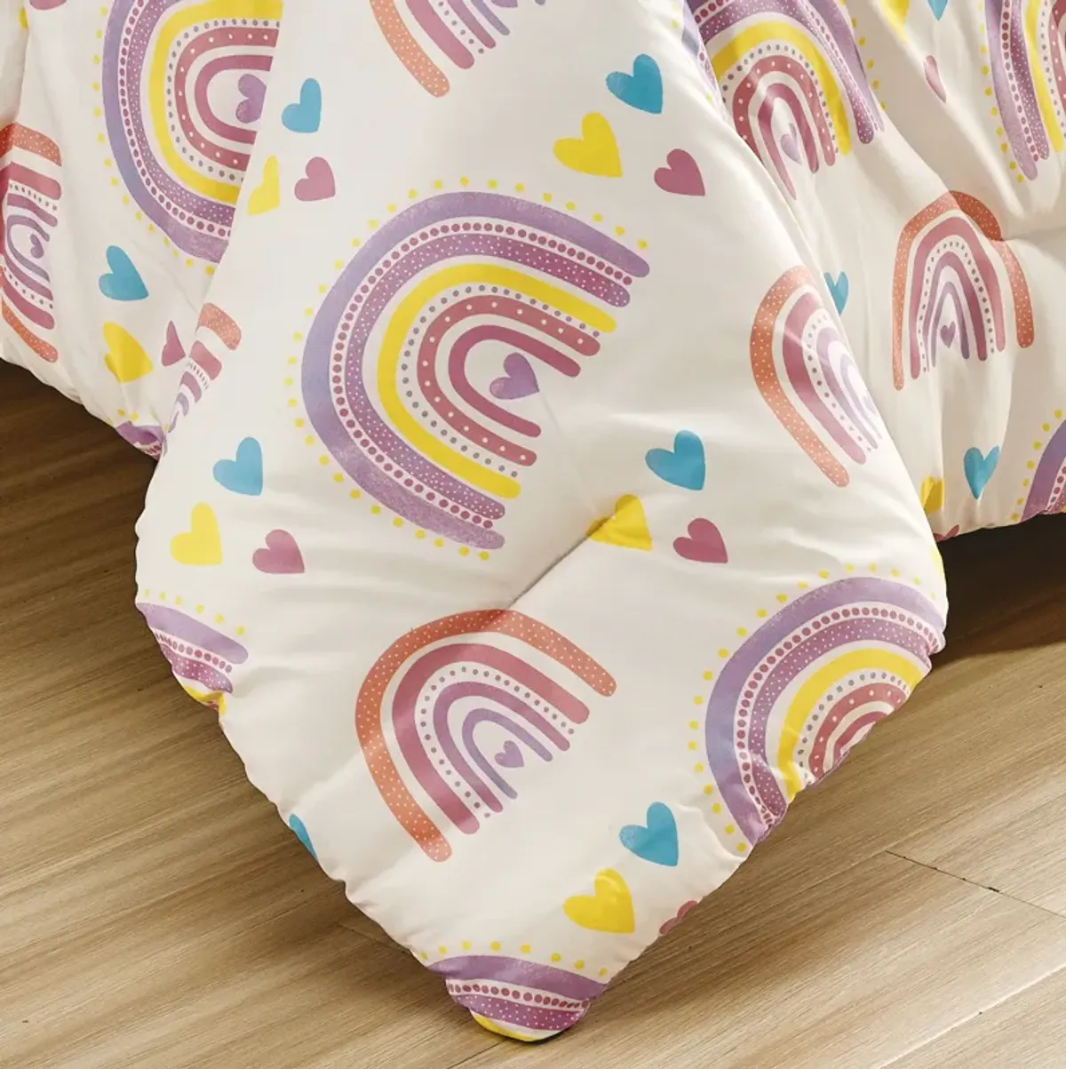 MarCielo Kids Girls Boys Comforter Set Rainbow Heart.