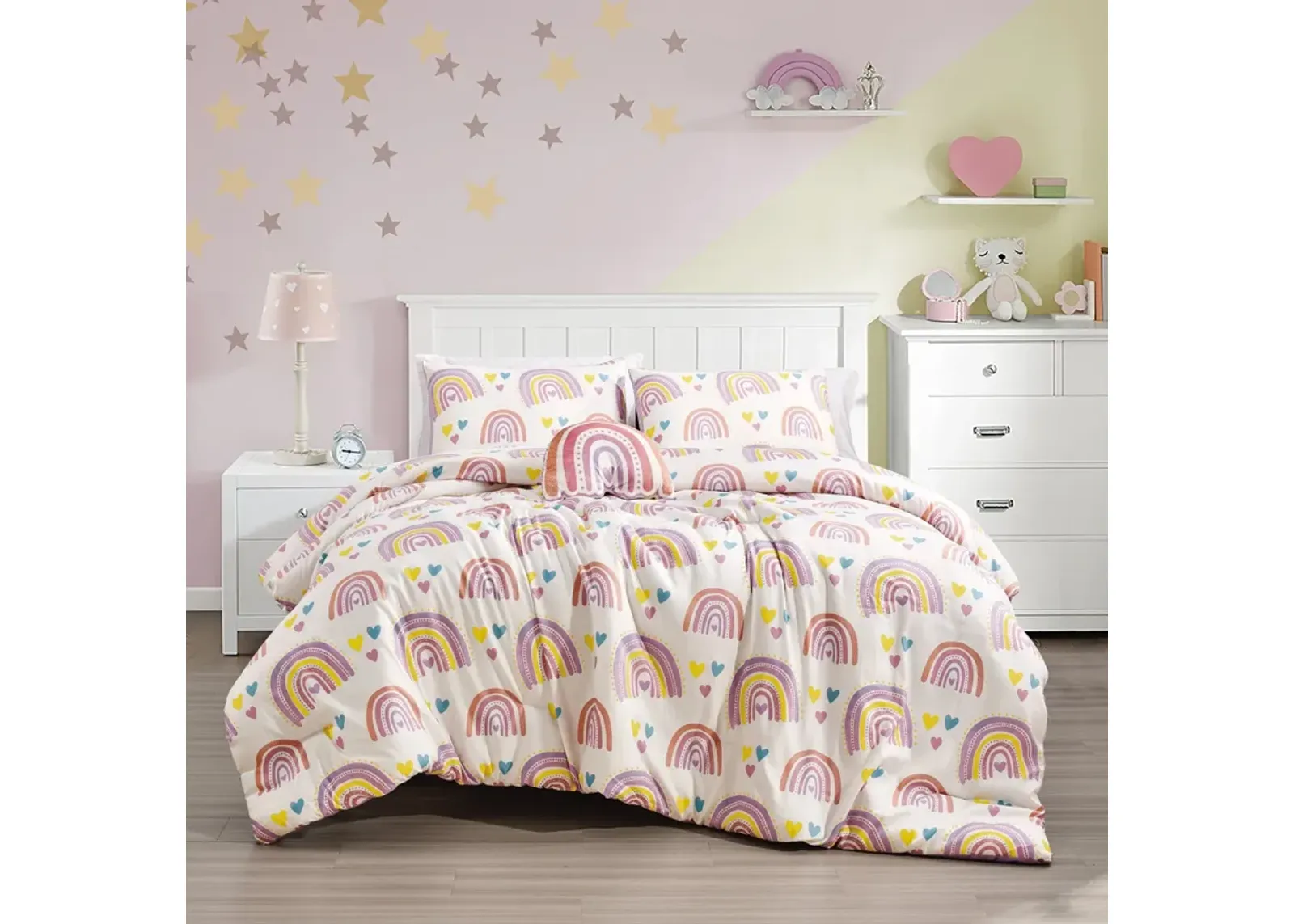 MarCielo Kids Girls Boys Comforter Set Rainbow Heart.