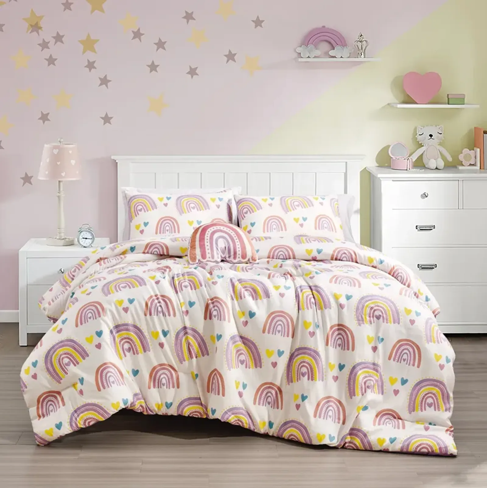 MarCielo Kids Girls Boys Comforter Set Rainbow Heart.