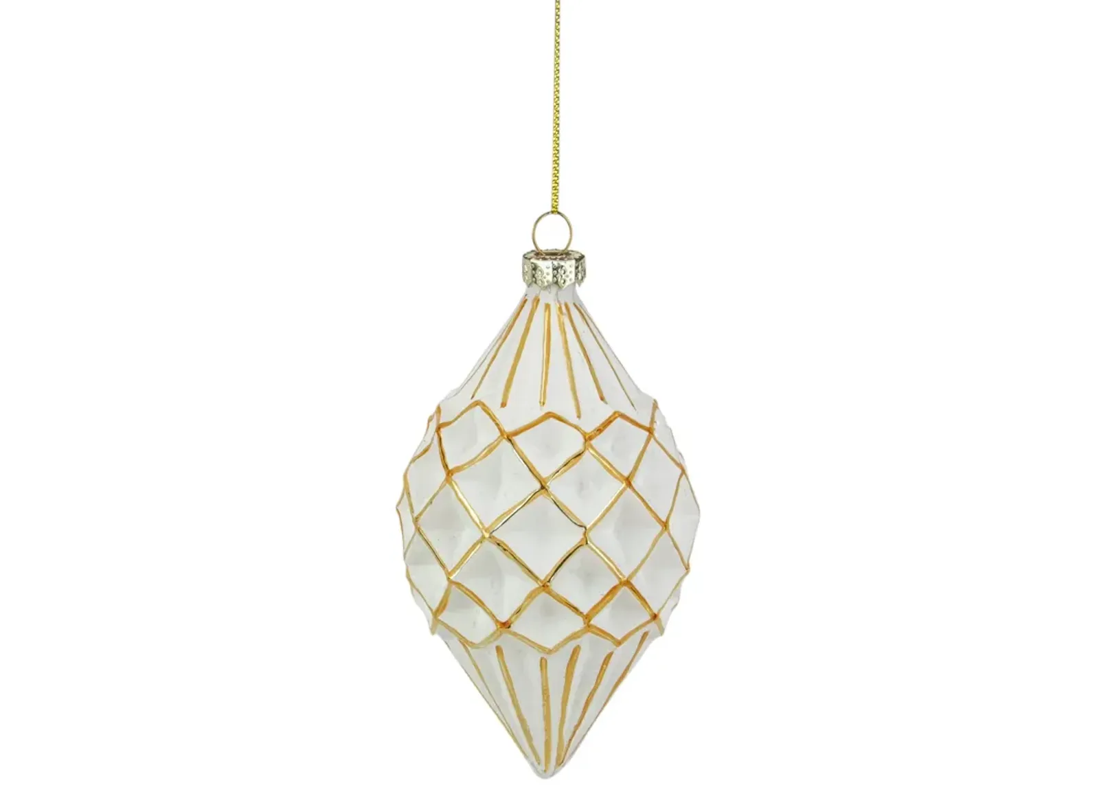 5" Glittered White and Gold Geometric Finial Glass Christmas Ornament