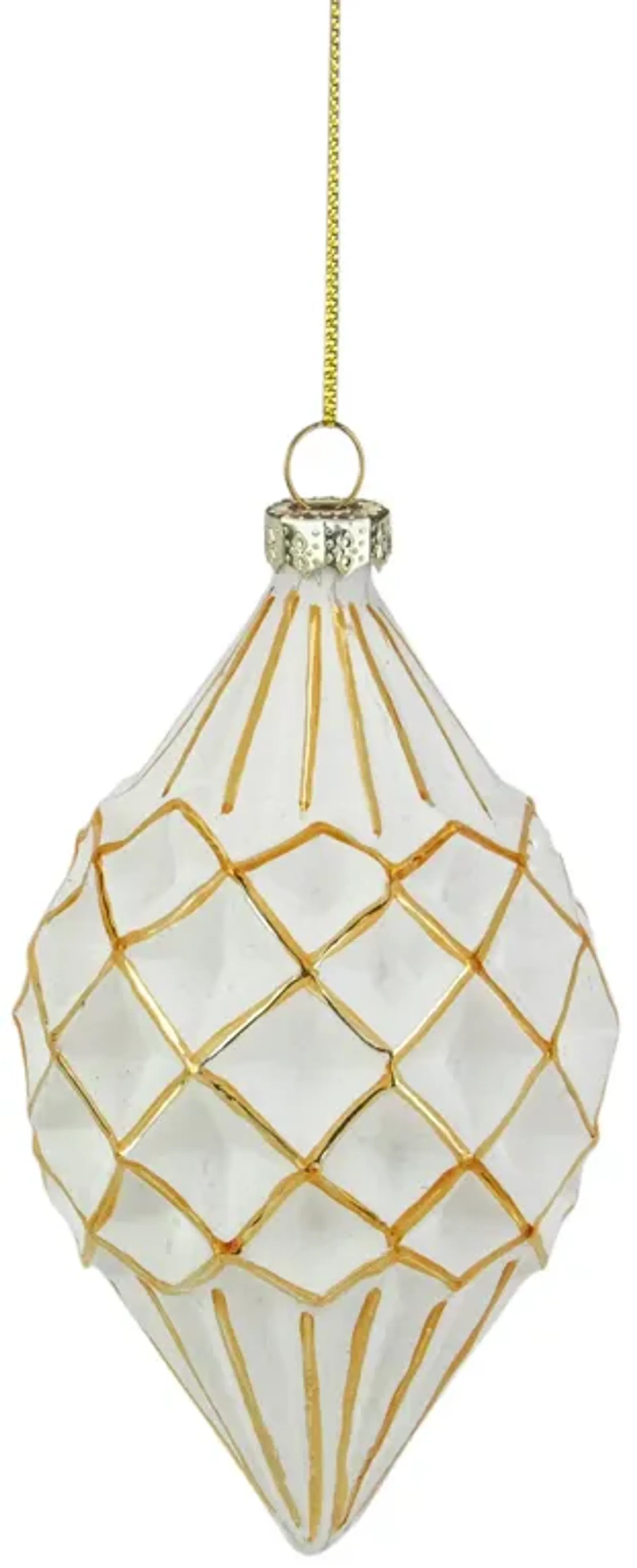 5" Glittered White and Gold Geometric Finial Glass Christmas Ornament