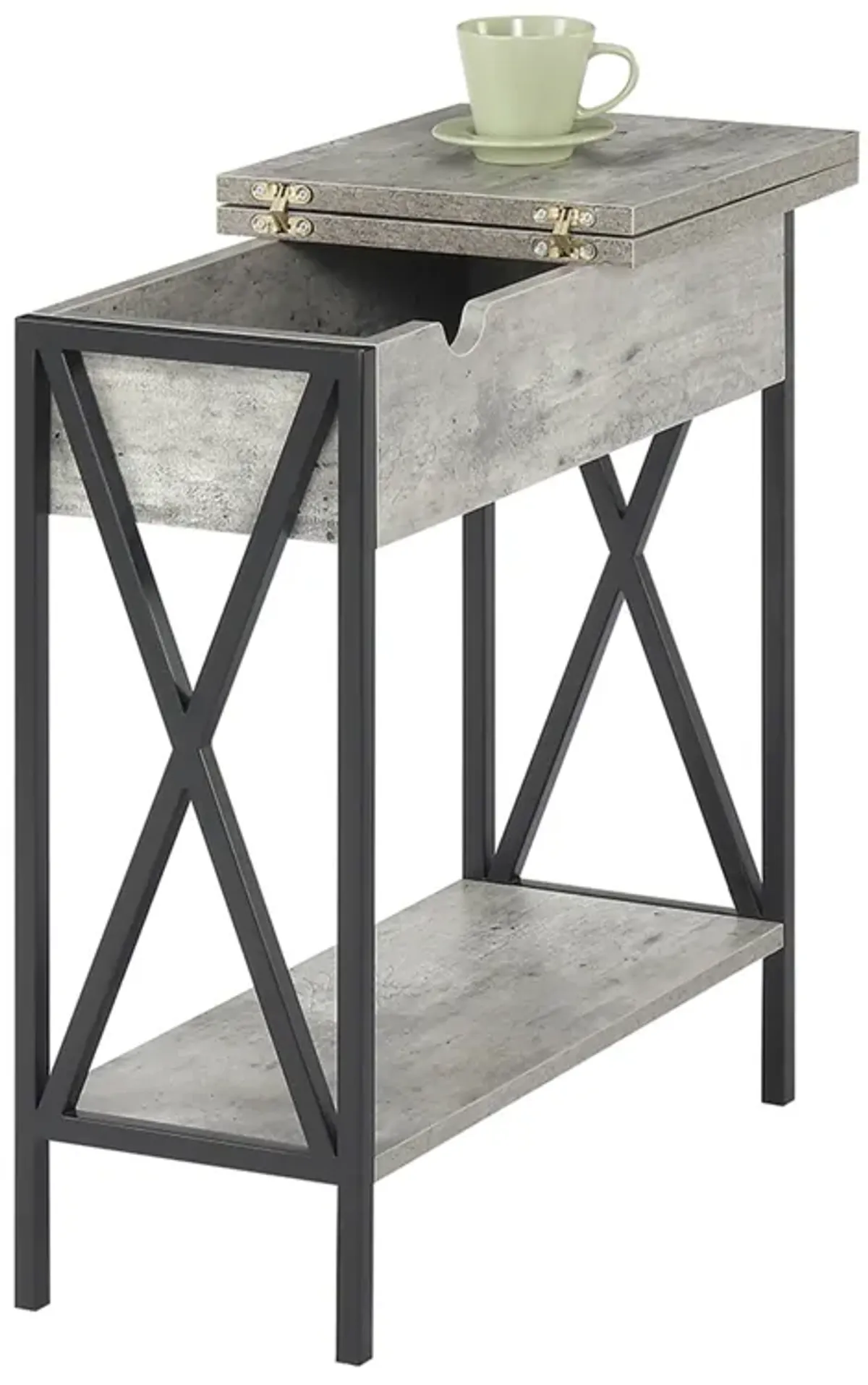 Tucson Flip Top End Table with Charging Station and Shelf