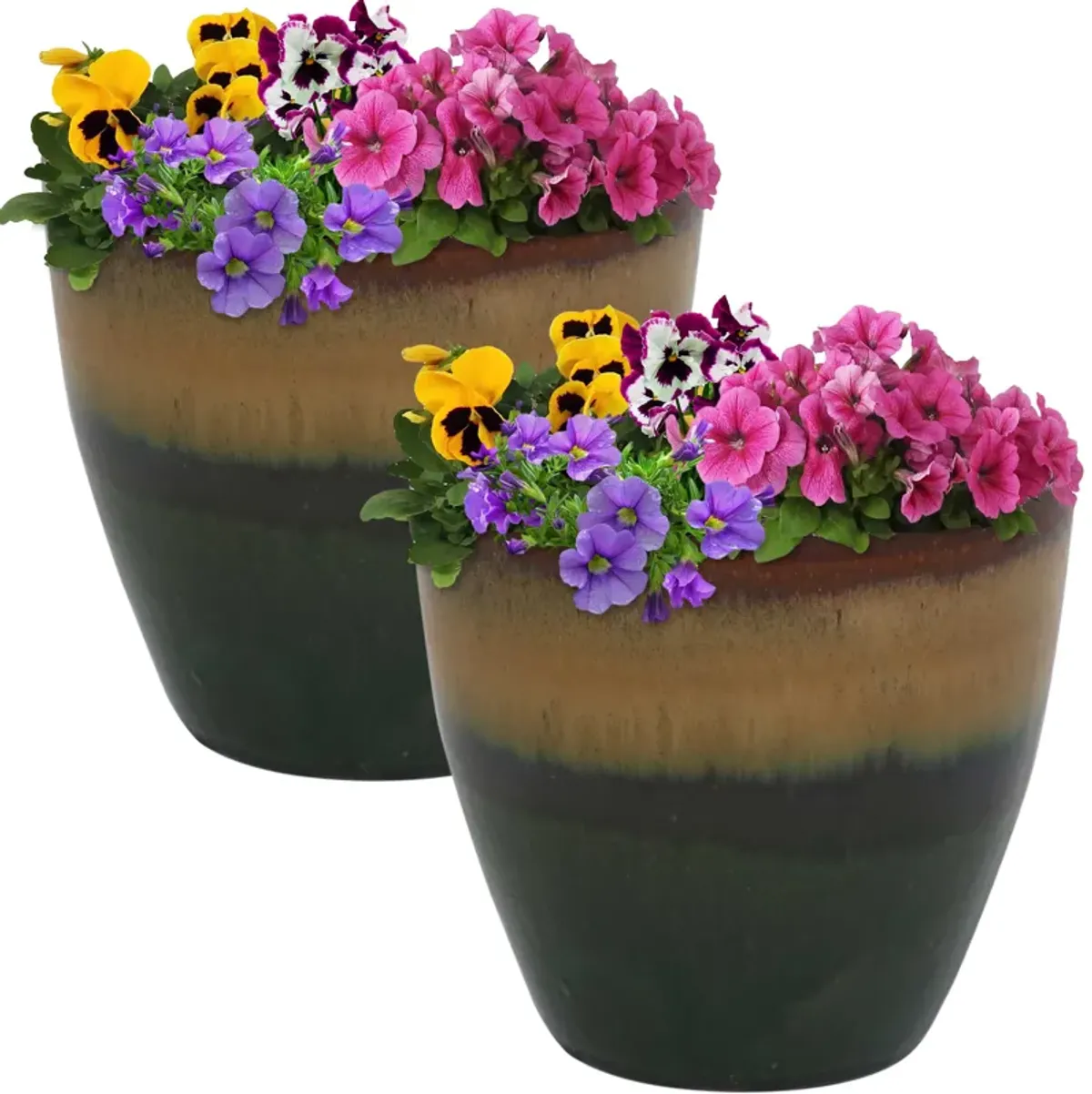 Sunnydaze Set of 2 Resort Glazed Ceramic Planters - 8"