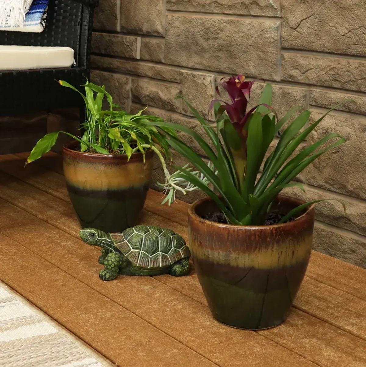 Sunnydaze Set of 2 Resort Glazed Ceramic Planters - 8"