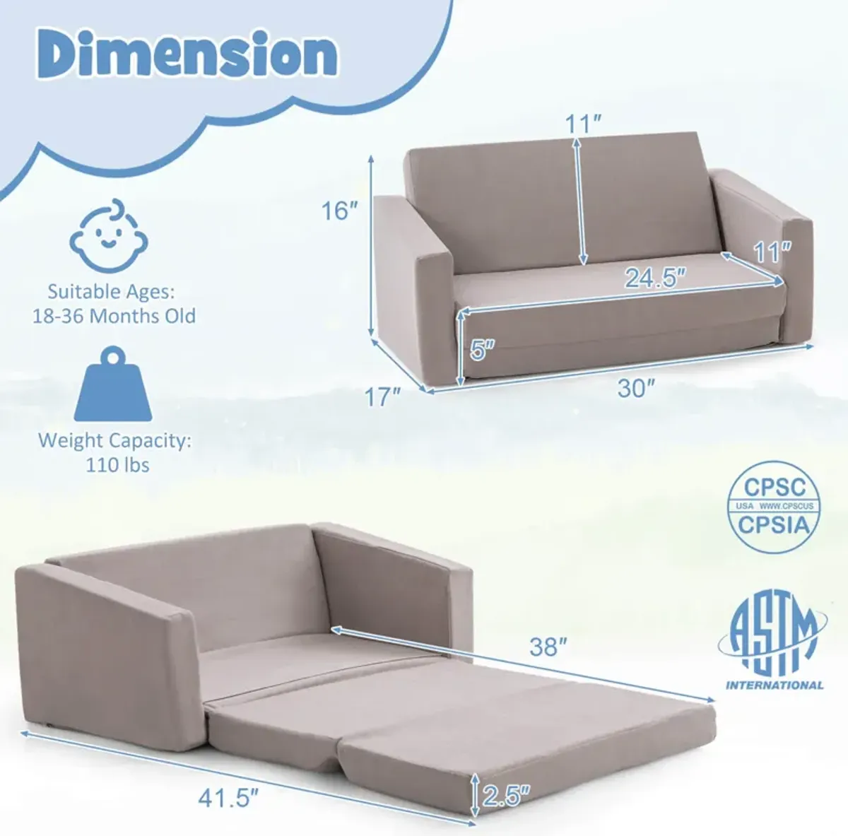 2-in-1 Children's Convertible Sofa to Lounger