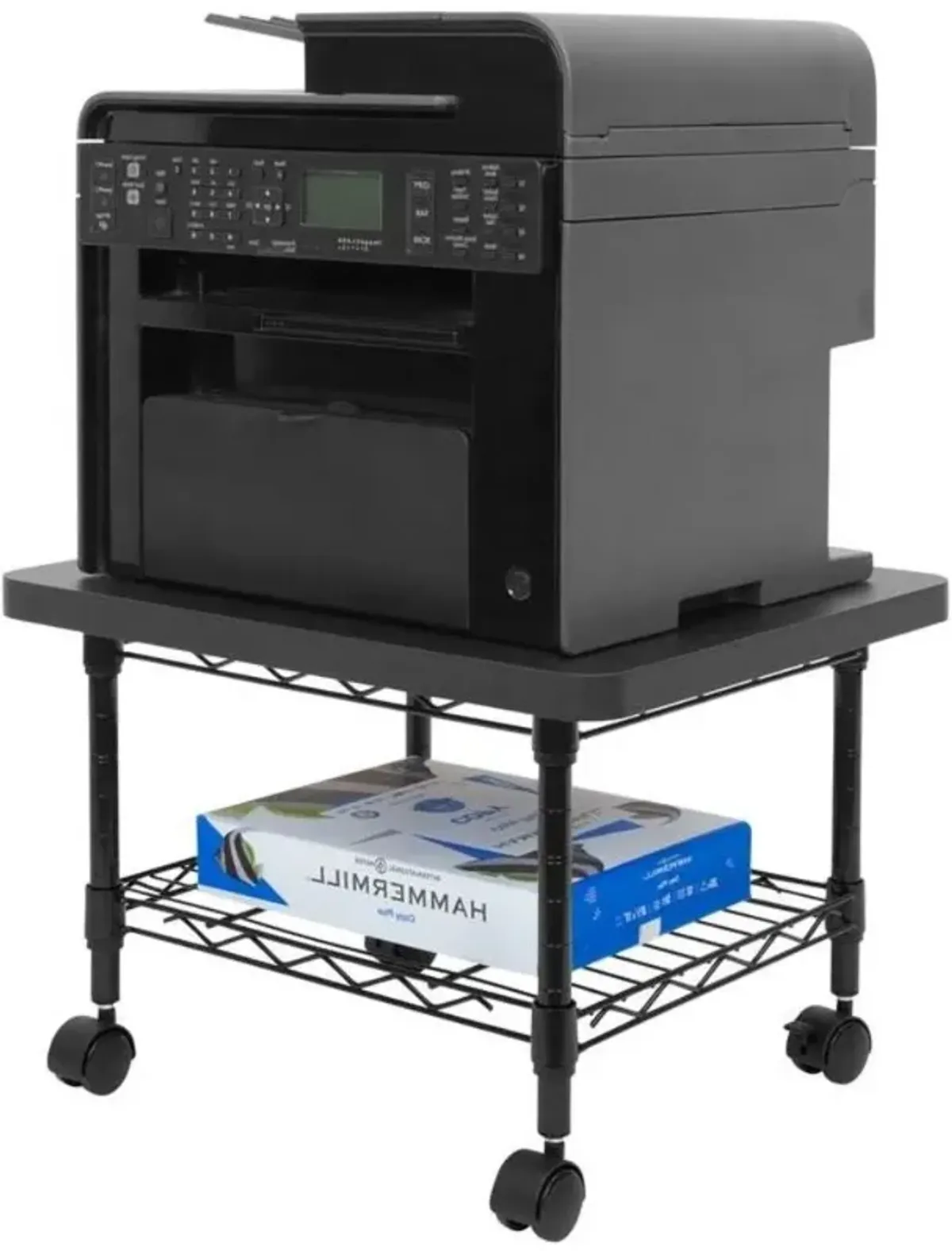 Multipurpose Black Metal 2-Tier Mobile Under Desk Printer Stand Cart w/ Casters