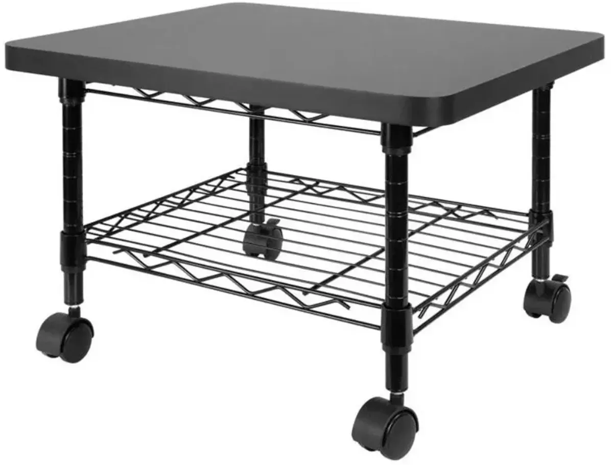 Multipurpose Black Metal 2-Tier Mobile Under Desk Printer Stand Cart w/ Casters