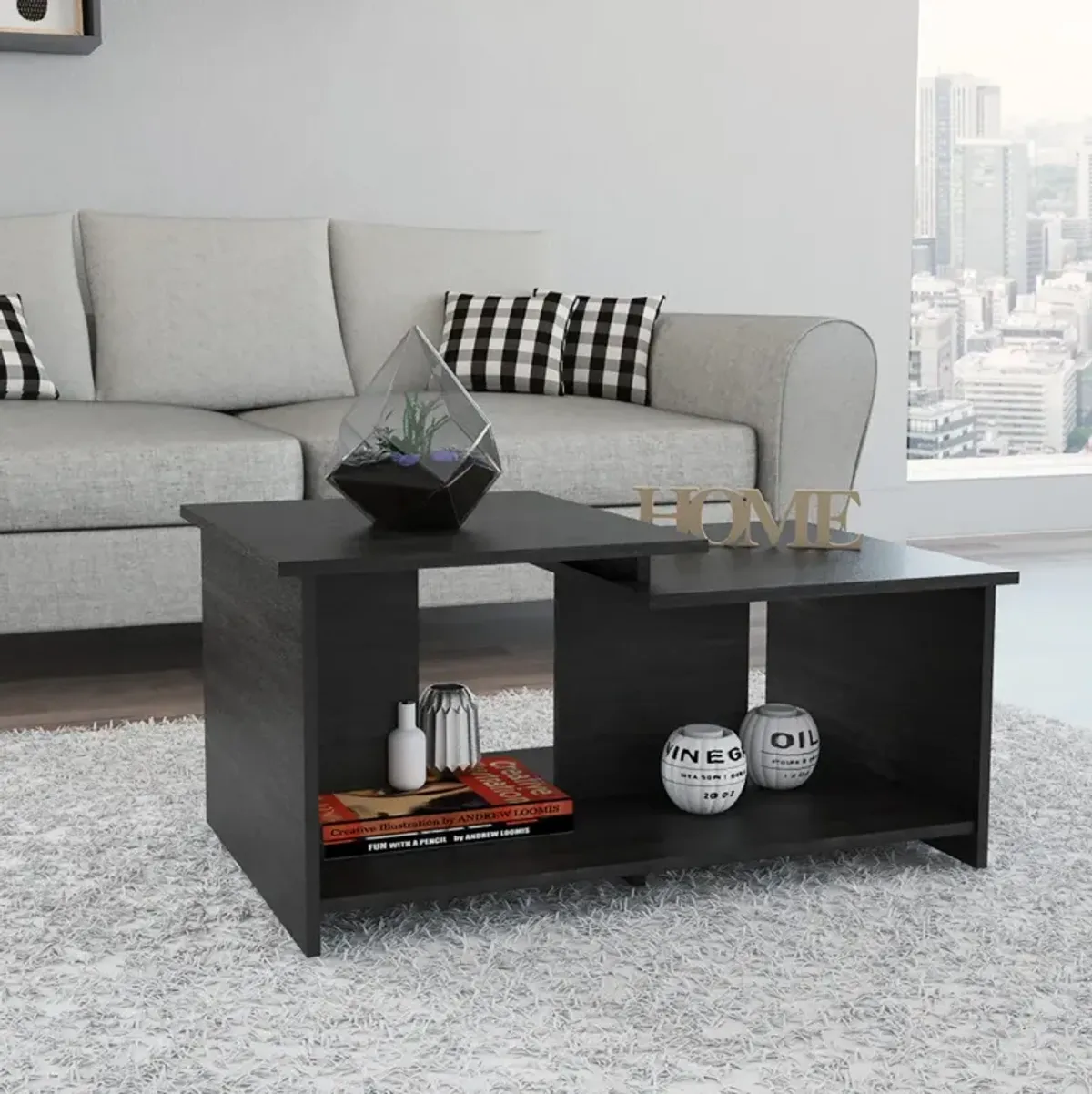 Hivvago 35" Black Manufactured Wood Rectangular Coffee Table