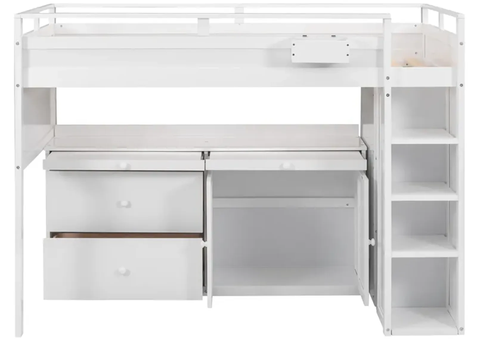 Merax Loft Bed with Rolling Cabinet and Desk