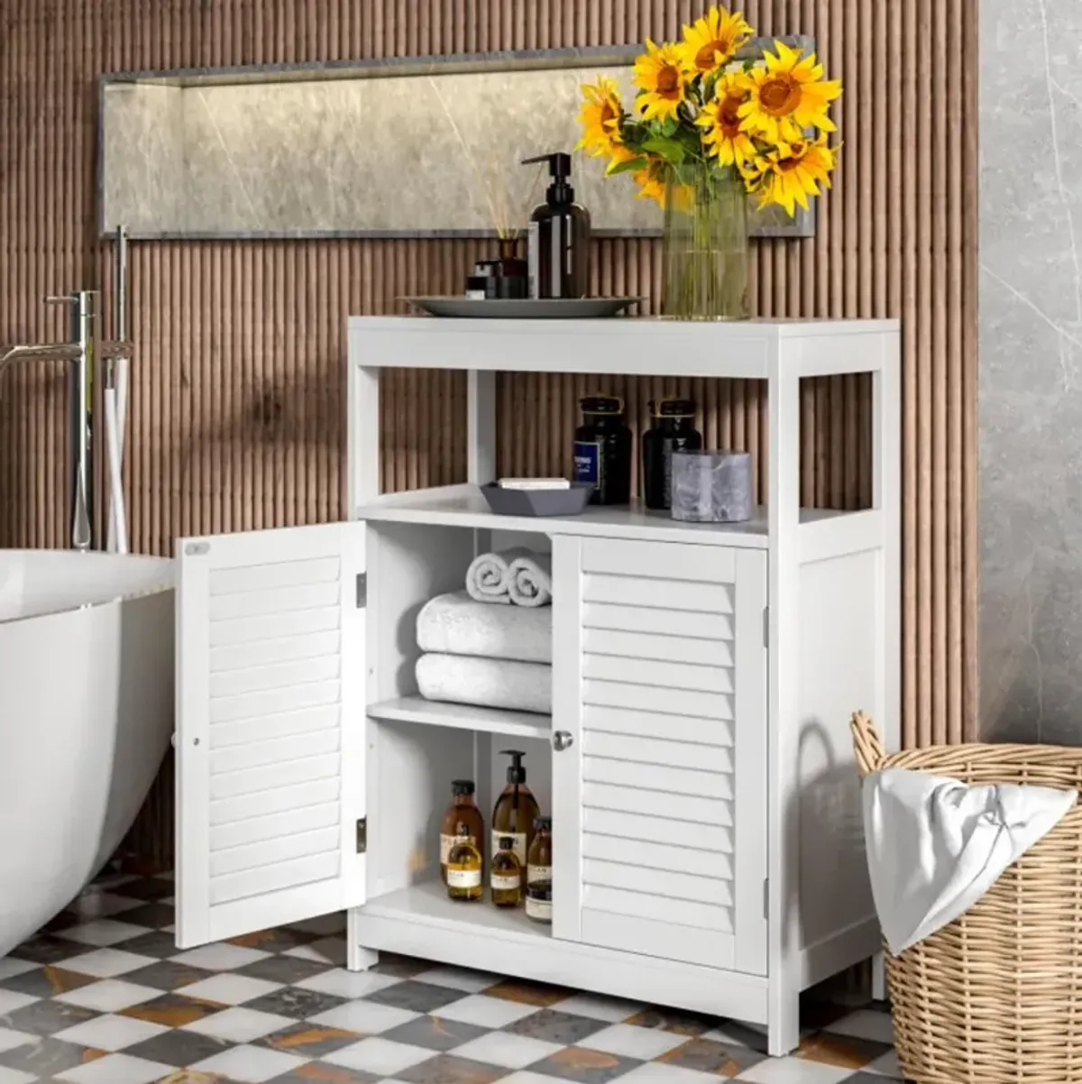 Hivvago Freestanding Bathroom Floor Cabinet with Double Shutter Doors