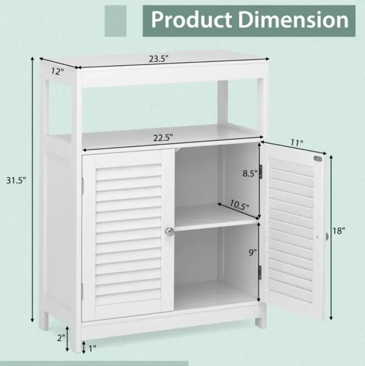 Hivvago Freestanding Bathroom Floor Cabinet with Double Shutter Doors