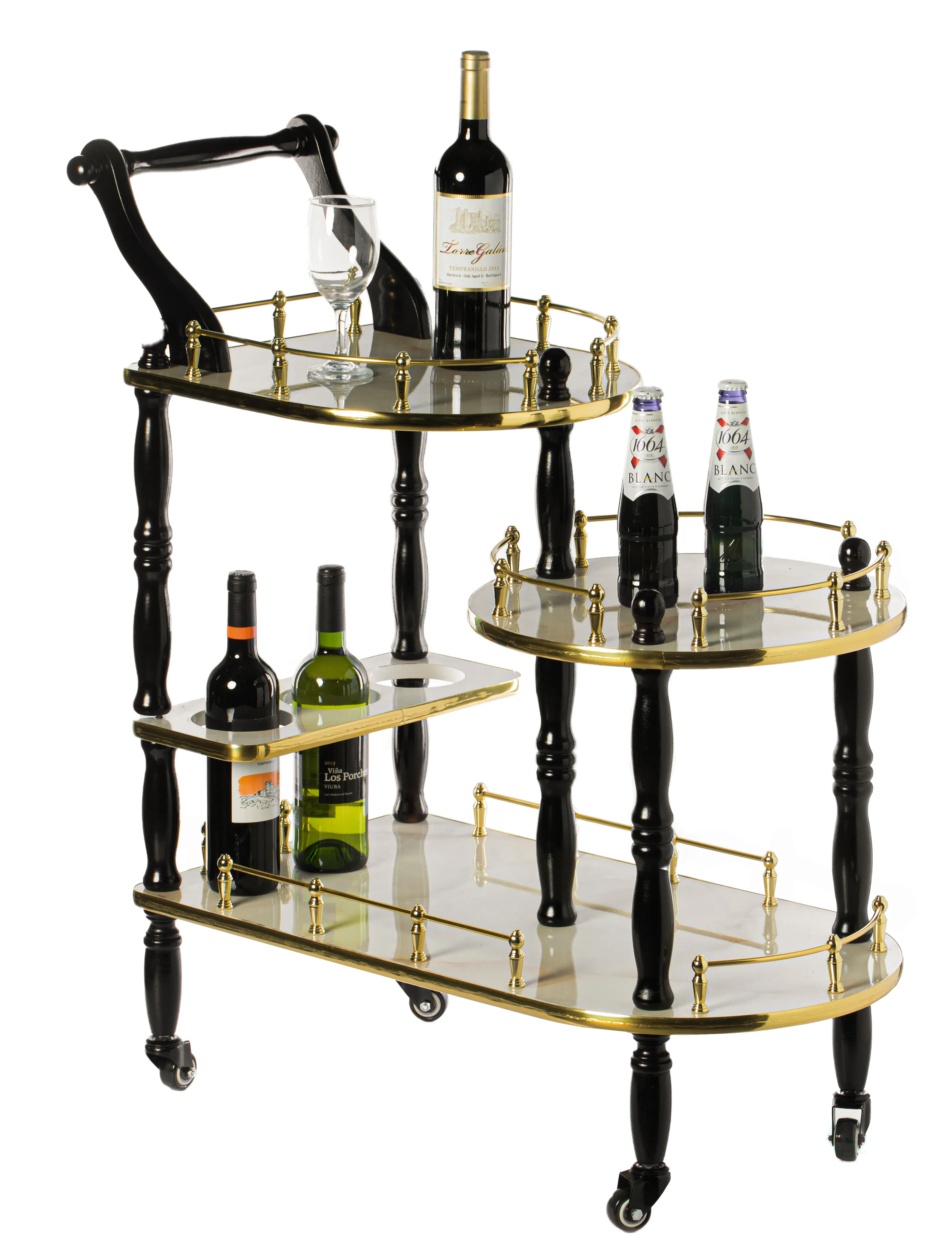 Serving Bar Cart Tea Trolley, 3 Tier Shelves on Rolling Wheels, Mobile Liquor Bar for Wine Beverage Dinner Party, Kitchen Storage Island Coffee Cabinet for Dining Living Room, Wood, Brown