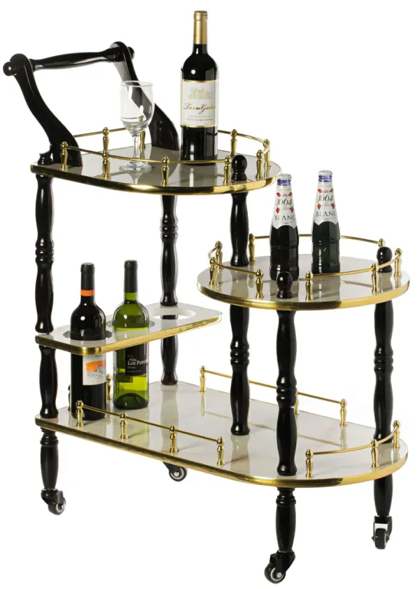 Serving Bar Cart Tea Trolley, 3 Tier Shelves on Rolling Wheels, Mobile Liquor Bar for Wine Beverage Dinner Party, Kitchen Storage Island Coffee Cabinet for Dining Living Room, Wood, Brown