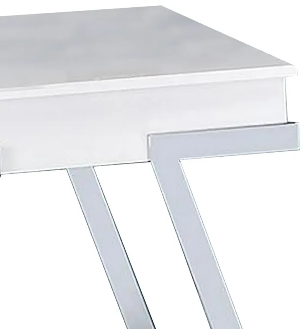 Tius 26 Inch Side End Table, Open Shelf, Chrome, High Gloss White Finish - Benzara