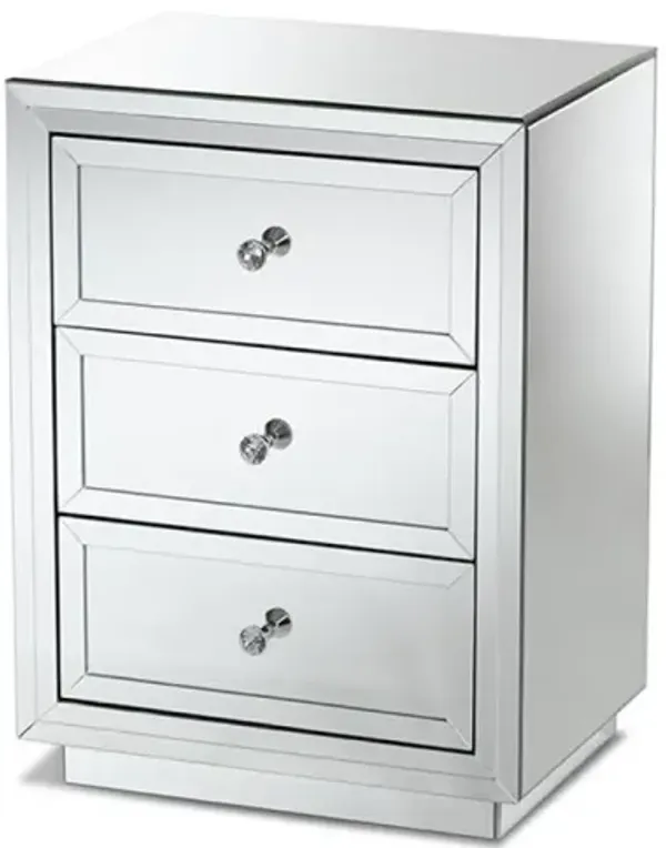 Hollywood Regency Glamour Style Mirrored 3-Drawer End Table