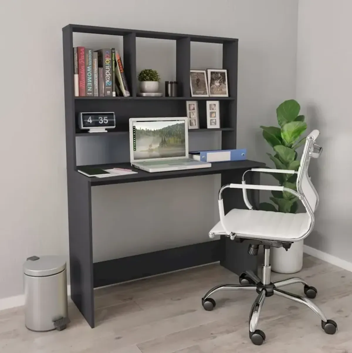 vidaXL Desk with Shelves Gray 43.3"x17.7"x61.8" Chipboard, 800389