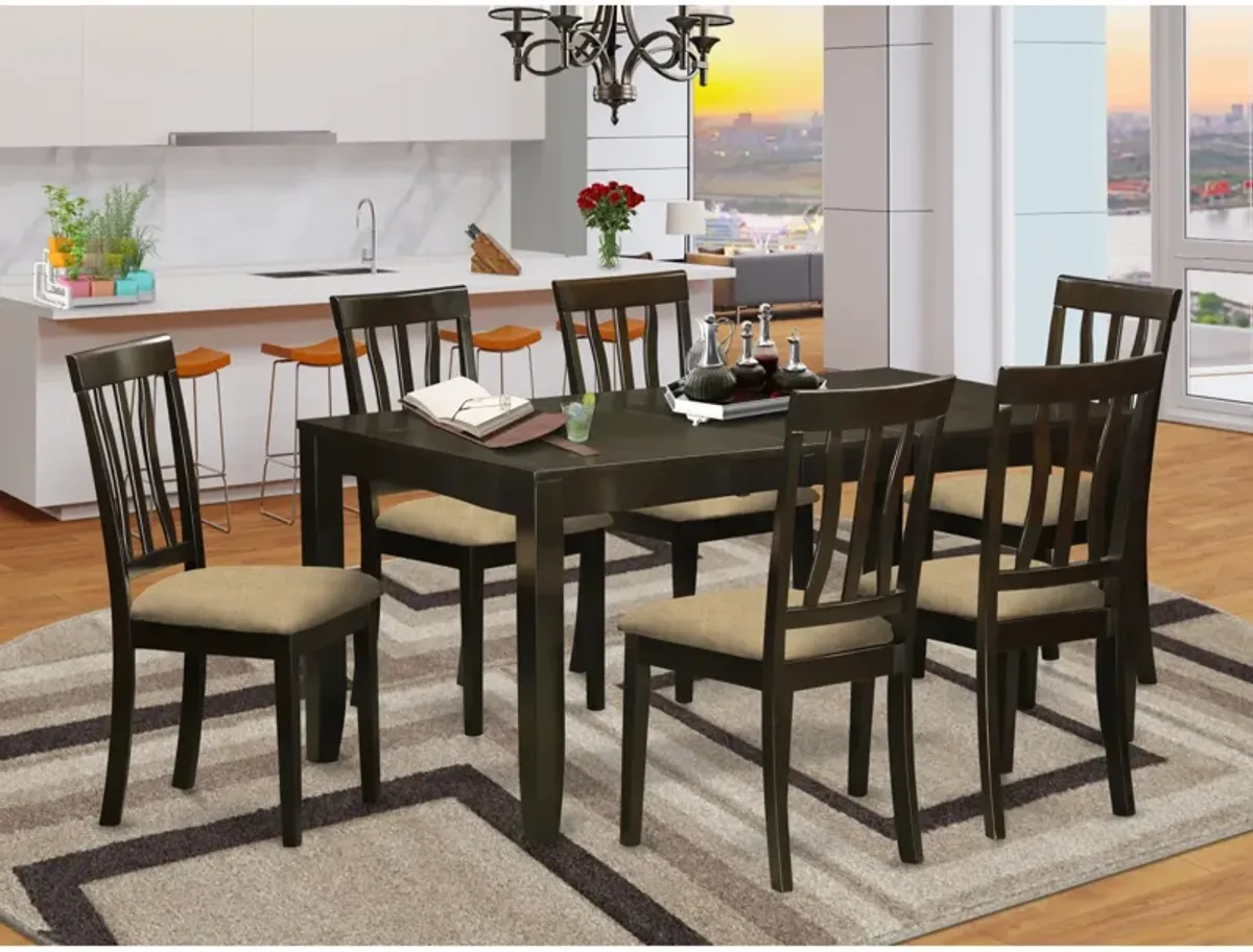 East West Furniture LYAN7-CAP-C 7 Pc formal Dining room set-Kitchen Tables with Leaf 6 Dining Chairs