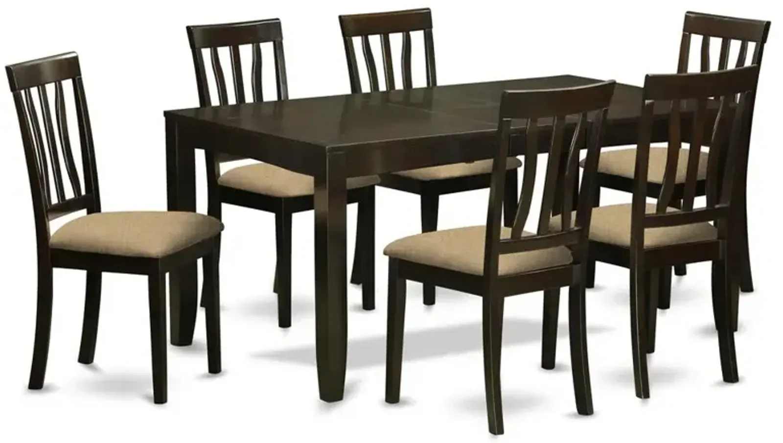 East West Furniture LYAN7-CAP-C 7 Pc formal Dining room set-Kitchen Tables with Leaf 6 Dining Chairs