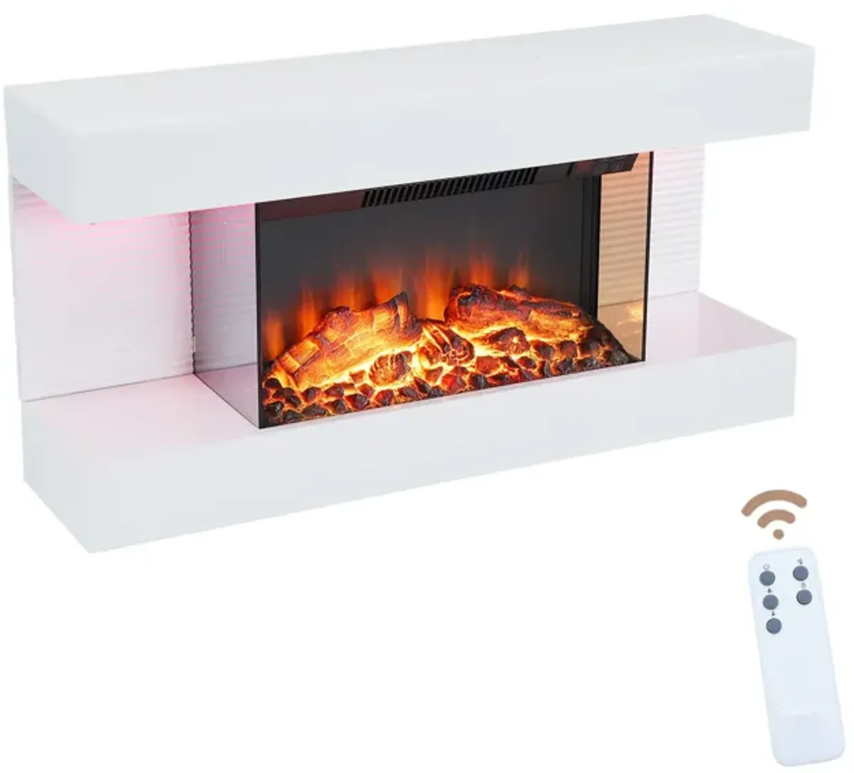 32 in. Wall Mounted Hanging Electric Fireplace with Remote Control in White