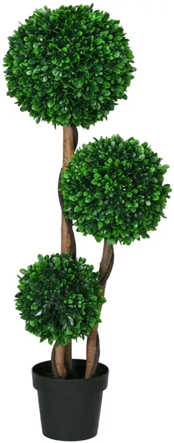 HOMCOM 3.5ft Artificial Tree Three Ball Boxwood Topiary for Indoor Outdoor